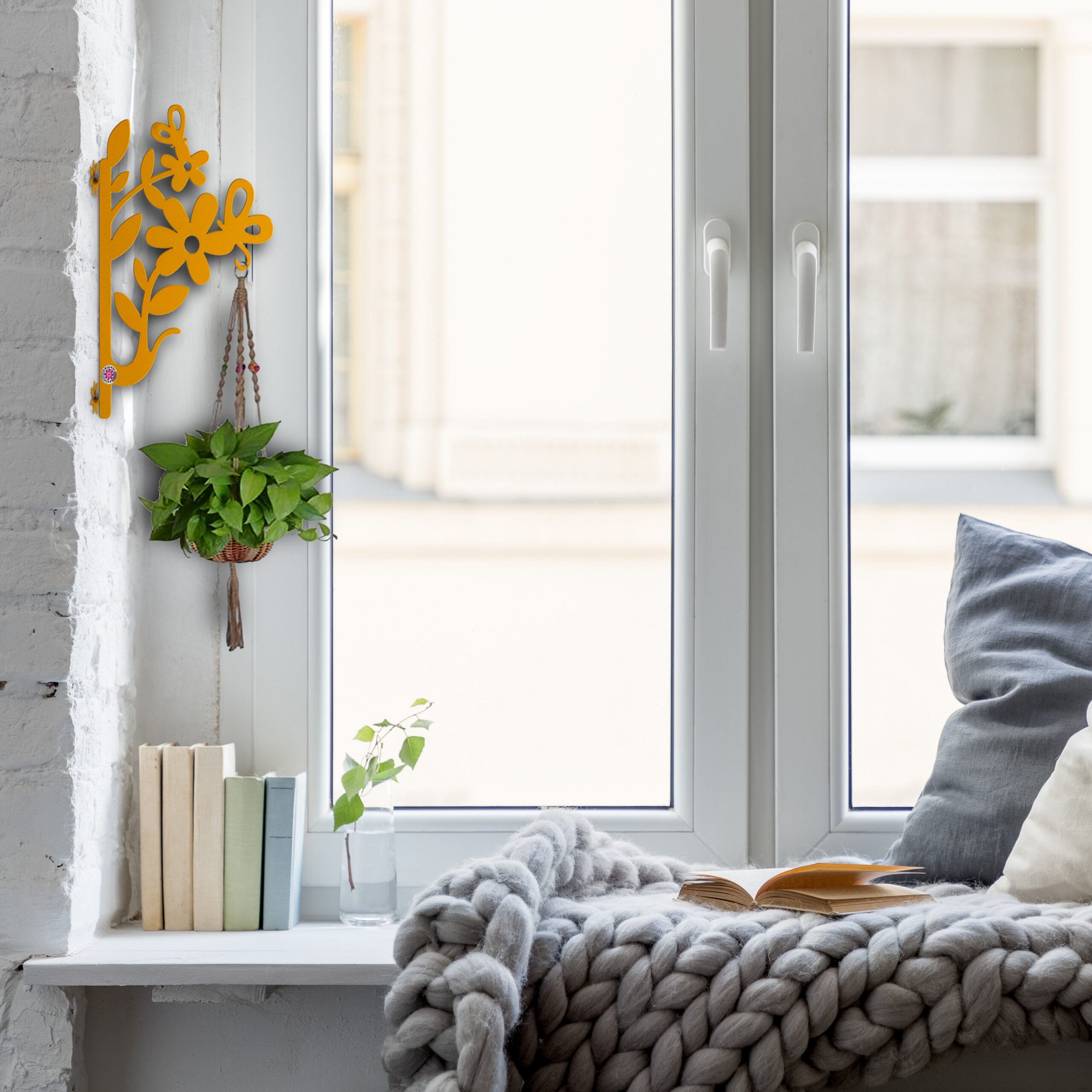 Relax area on wooden windowsill